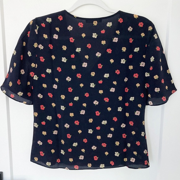 NWT Madewell Navy Blue Silk Shirred-Front Top in Confetti Floral - 4 - Picture 3 of 5